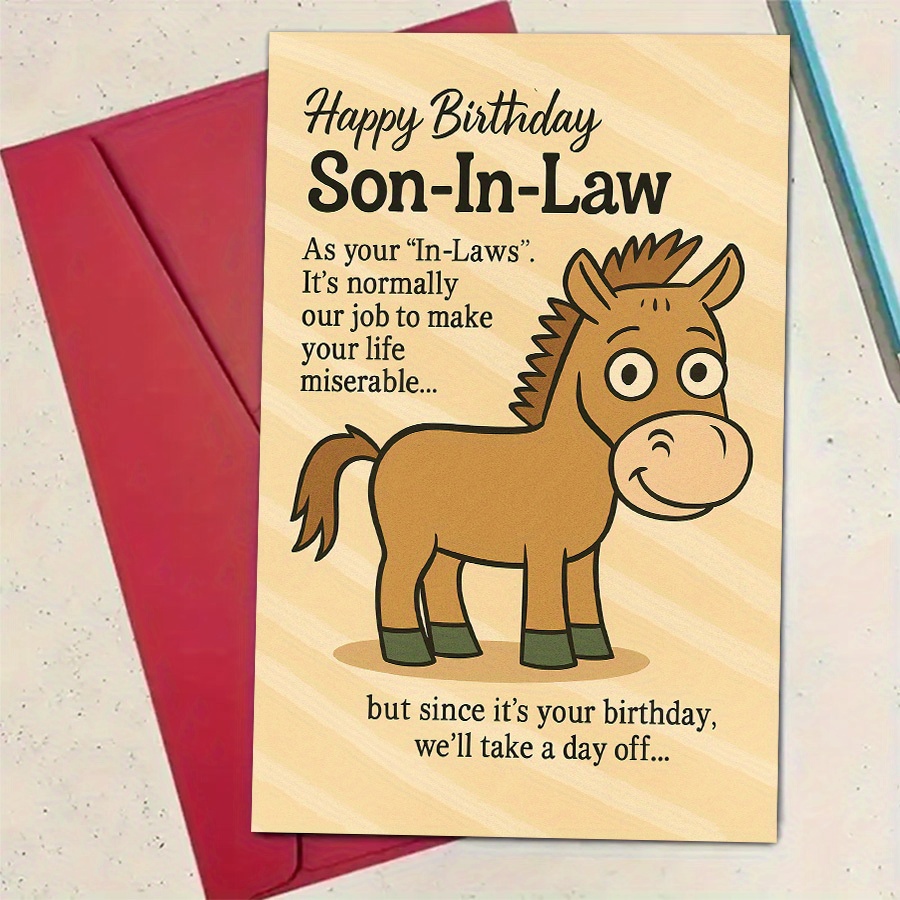 TEMU A Humorous Birthday Card For Your Son-in-law From The In-laws, Ideal For Family Gatherings, Complete With An Envelope