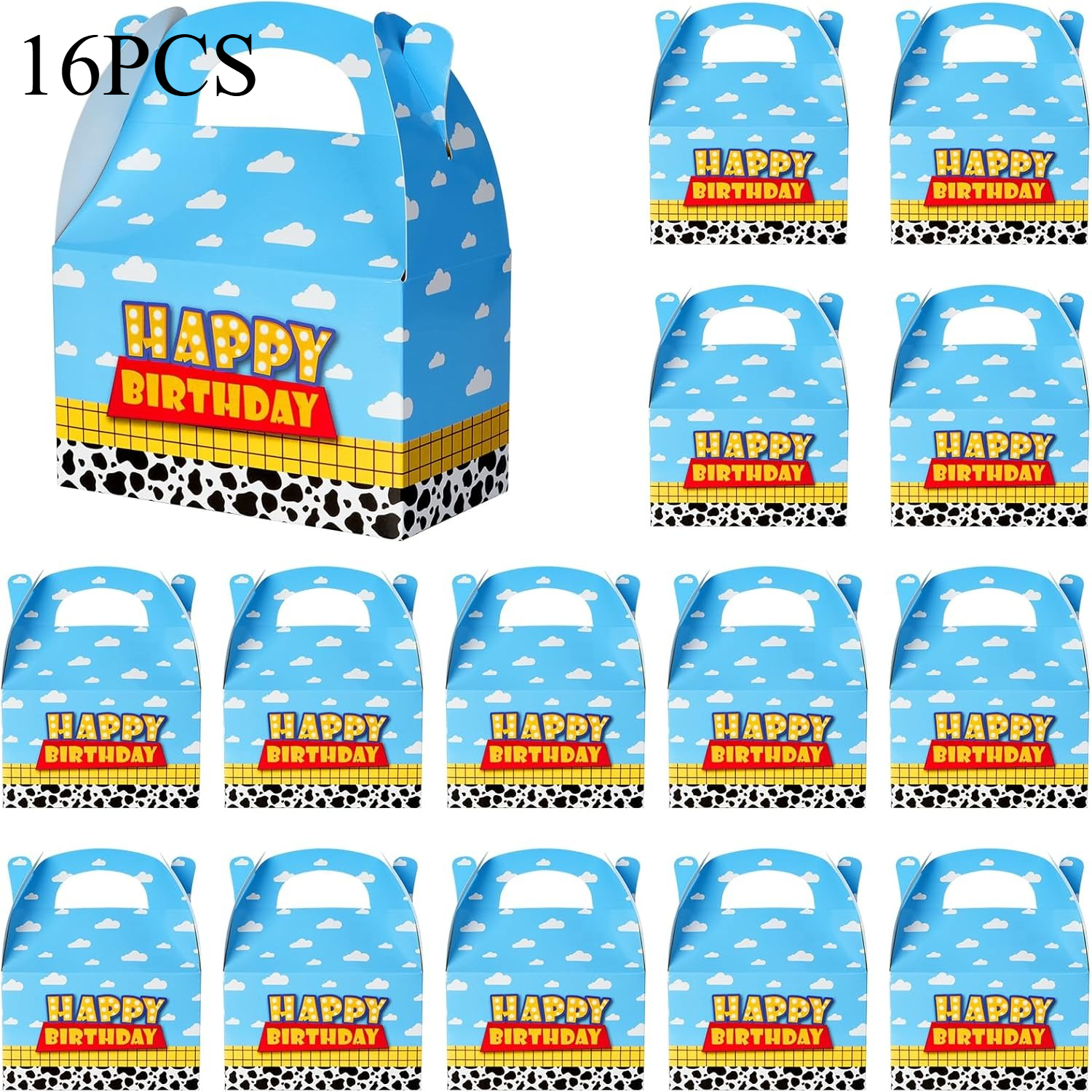 TEMU Gift For Her/him 16/ 24pcs, Cartoon Story Birthday Party Favor Boxes, Cow Pattern, Birthday Goodie Box Party Supplies, White Cloud Paper Gift