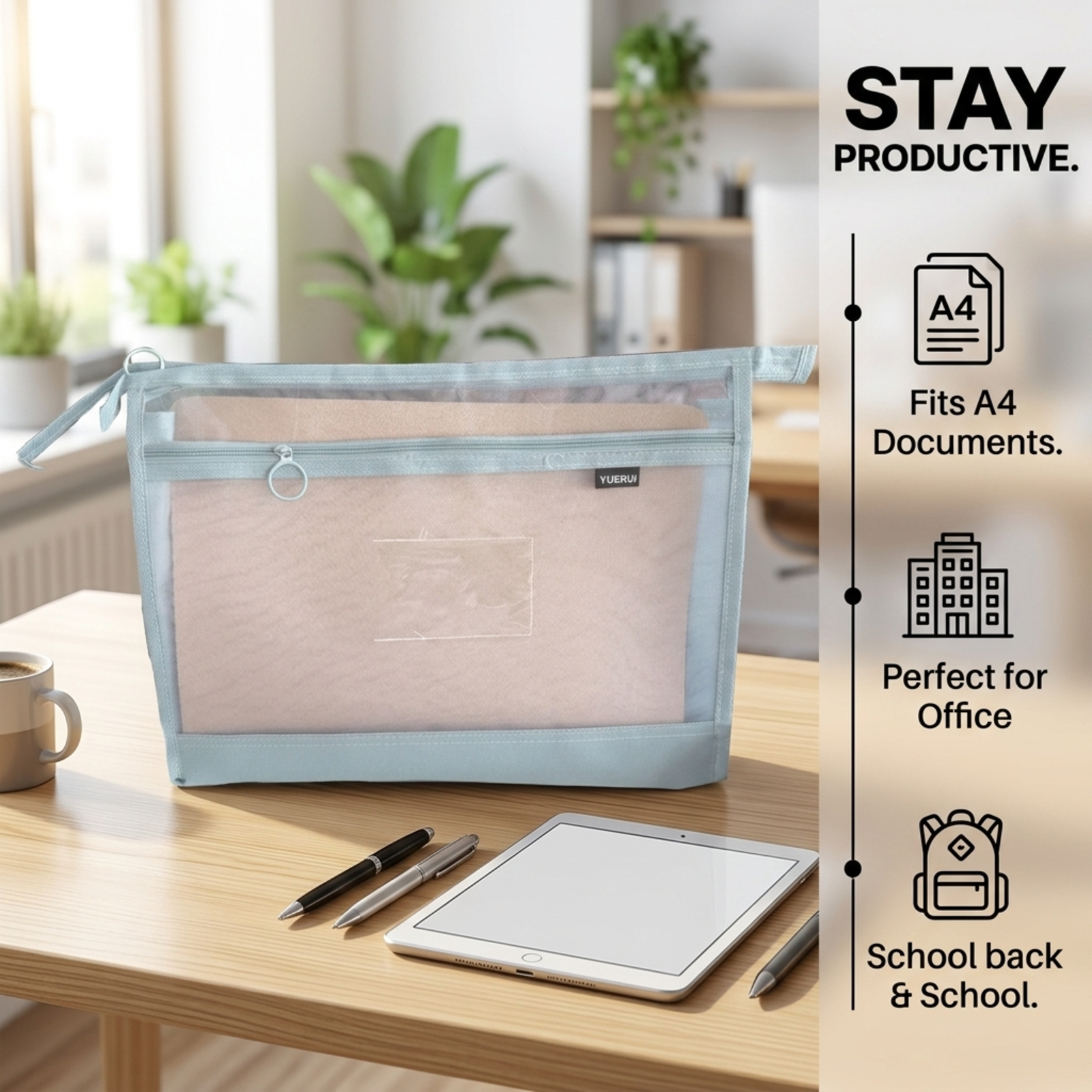 TEMU Borsa porta documenti A4 a di grande capacit� con cerniera - Porta documenti spazioso e portatile, resistente e , capacit� extra large, adatta