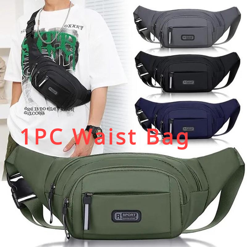 

Nylon Fanny Pack - Adjustable Strap, Zip Closure, Hiking, Camping & Running - In Gray, Green, Blue, Black