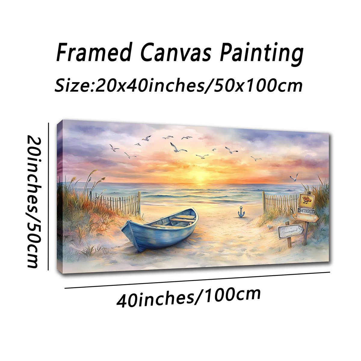 TEMU [1pz su dell' con cornice] su e con dell', murale con barca al tramonto sulla costa, a , , paesaggistico, con cornice in legno, per , , , da ,