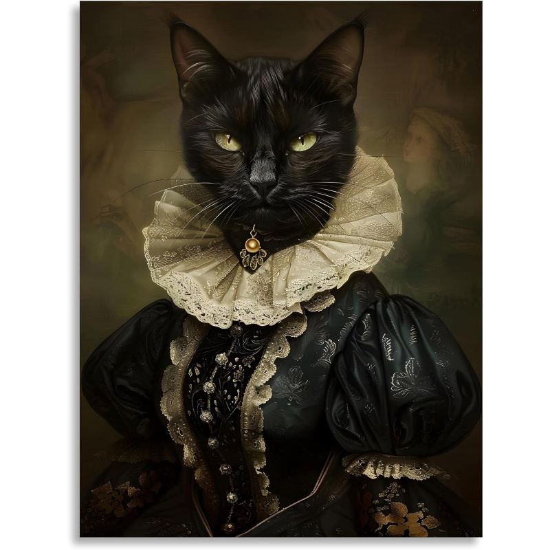 gothic black cat canvas wall art cat portrait Temu