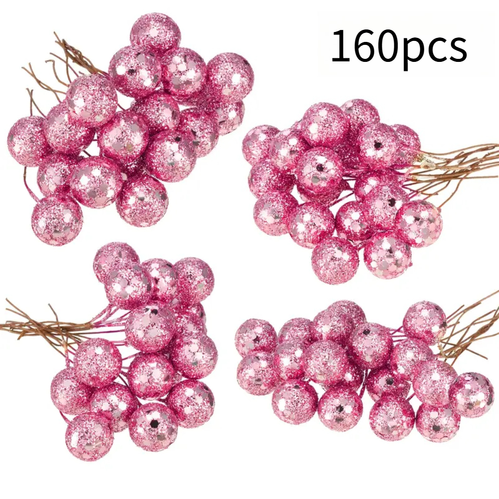 TEMU 160pcs 1.2cm/0.47in Artificial Fruit With String, Christmas Tree Wreath Halloween Decoration Diy, Holiday Party Craft Arrangement Materials