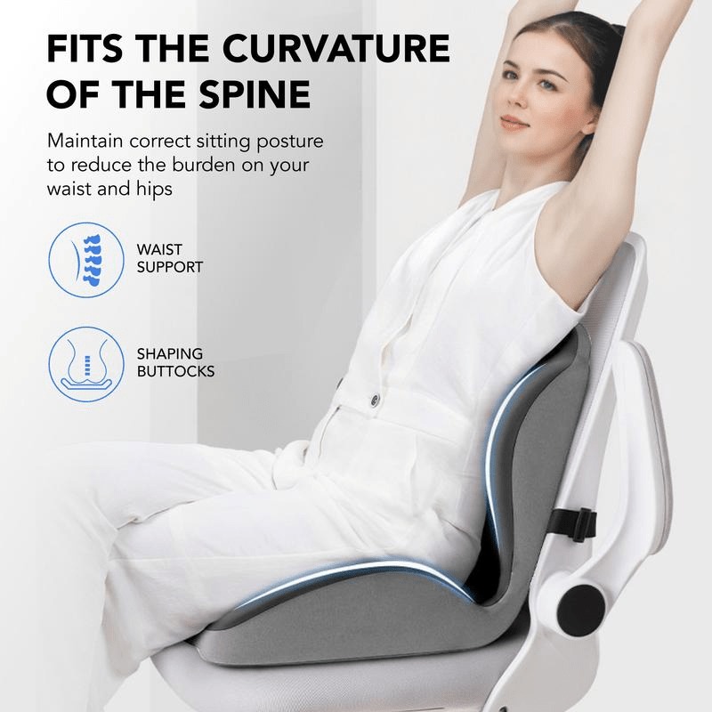 Ergonomic Memory Foam Seat Cushion with Lumbar and Back Support, Office Chair Cushion, Stool Cushion, Car Seat Cushion, Relieves Back Pain, Reduces Pressure, Perfect Gift for Parents and Friends