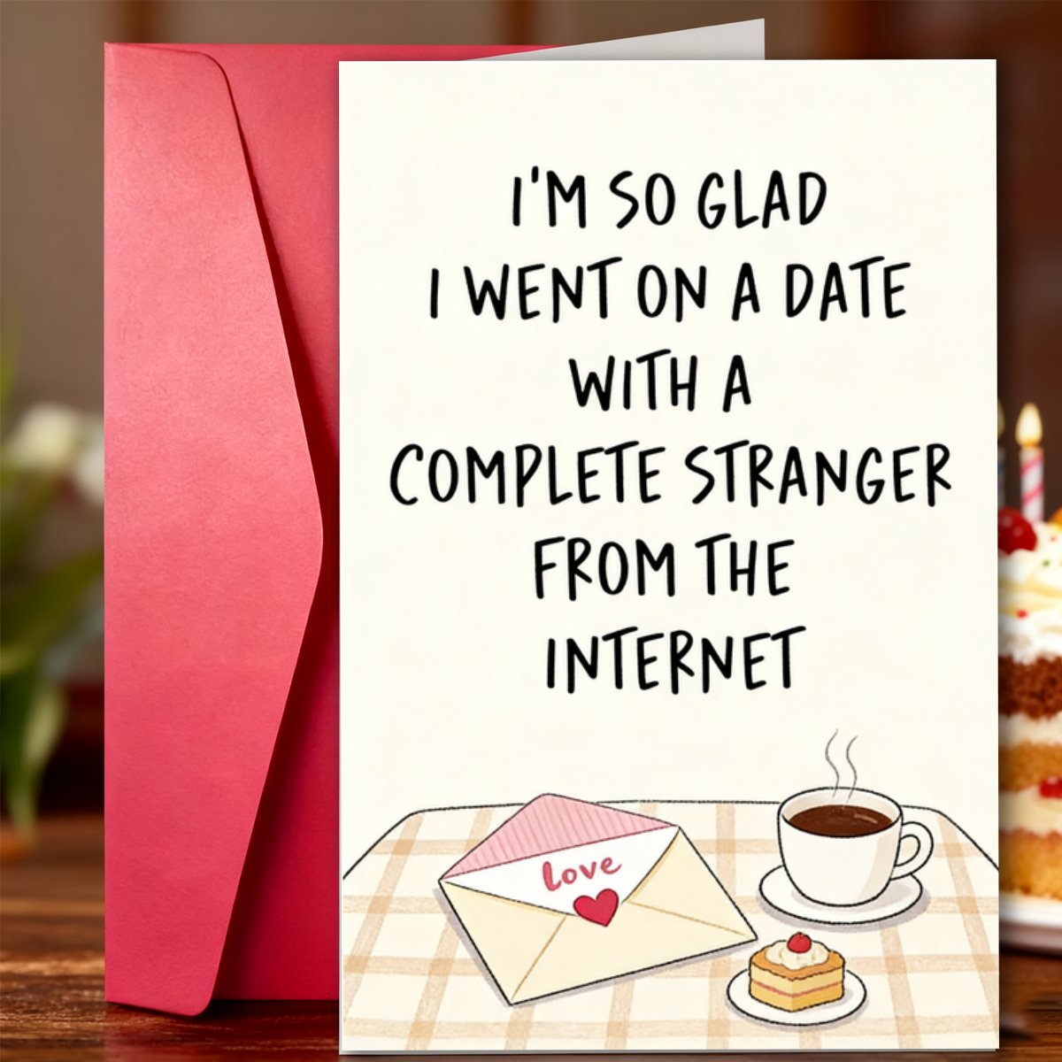 TEMU 1 carte de vœux humoristique pour les rencontres en ligne avec un , inspirée par du café, du gâteau et