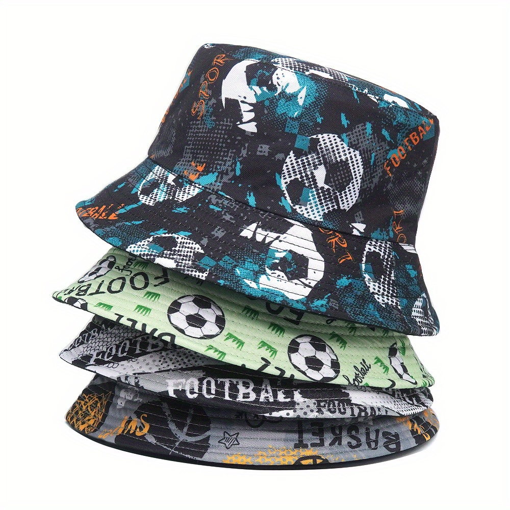 mens womens funky football print bucket hat   fits   with soccer team   casual fan accessory for football matches     unisex hat
