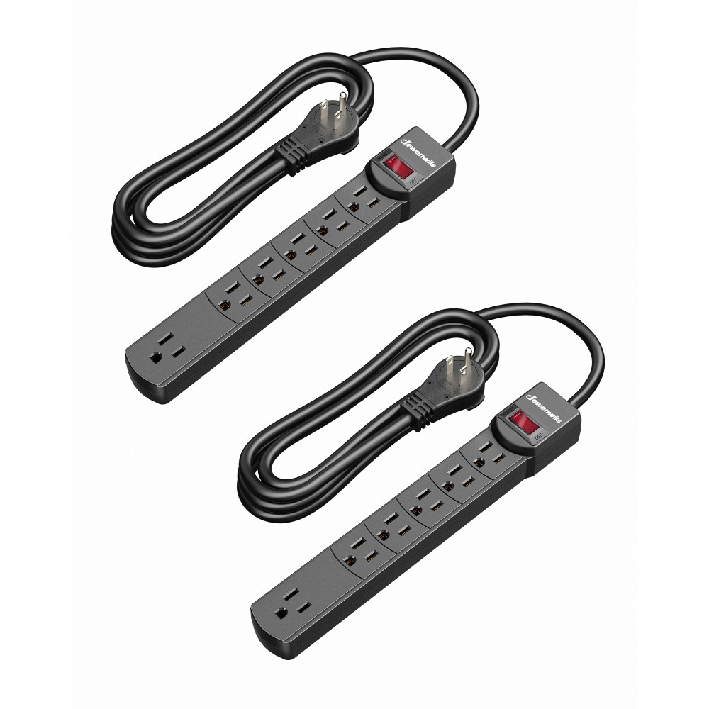 TEMU 2-pack Protector Power Strip, 15a 125v, 6ft Sjt Power Cord, 300j Protection, 360° Rotatable Flat Plug, Black