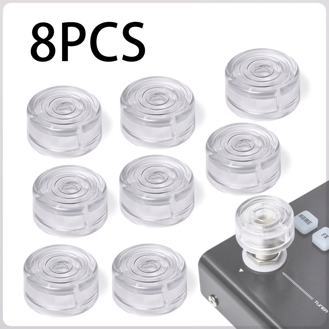 TEMU 8pcs Set Transparent Electric Guitar Effects Pedal Knob Caps, Effects Pedal Case Accessories, Foot Pedal Caps, String Button Covers, Electric