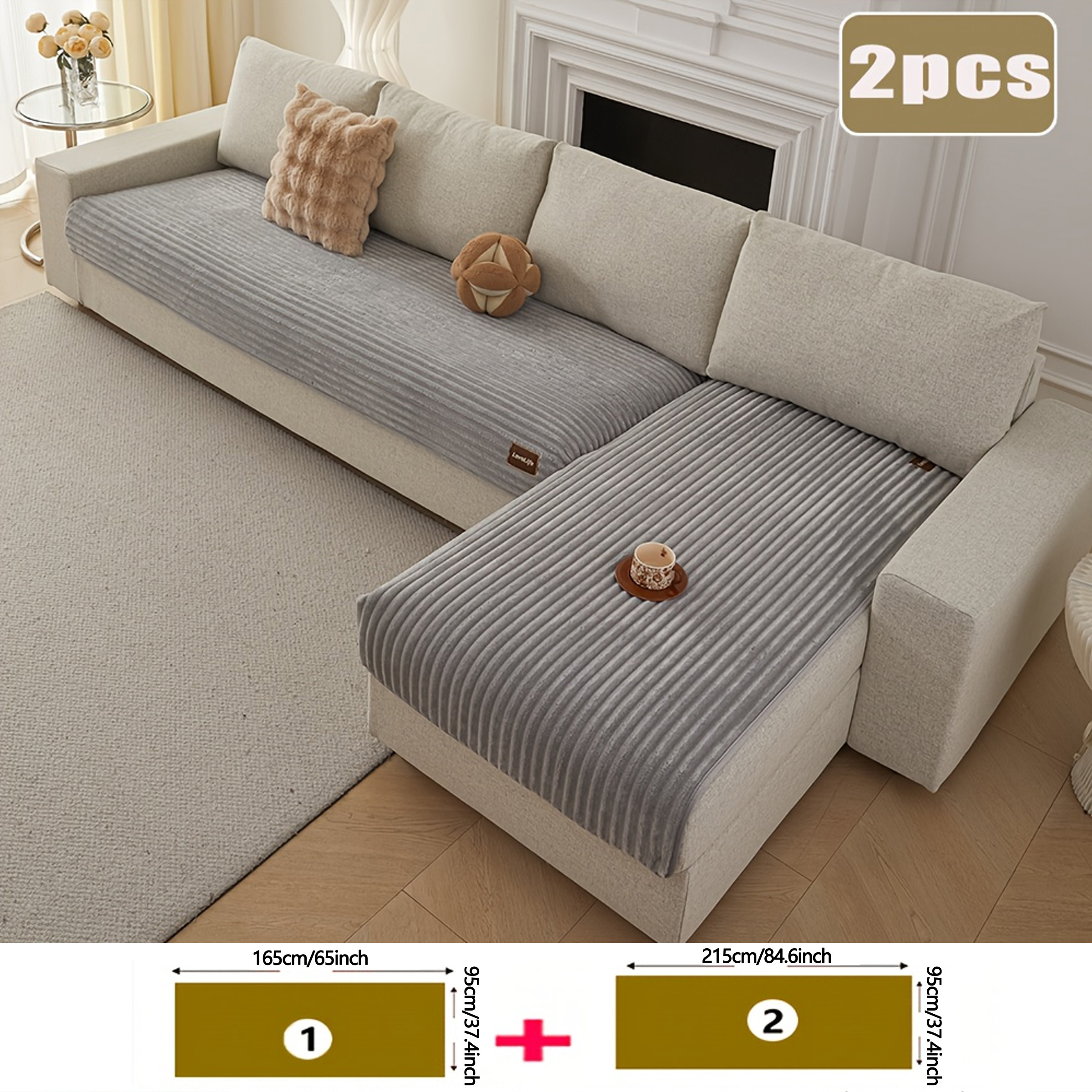 2pcs Plush Sofa Cover Decoration, Comfortable Fabric, Suitable For , Non-slip Sofa Cover, Ornate Style Sofa Cover, , Dog-friendly, Machine Washable