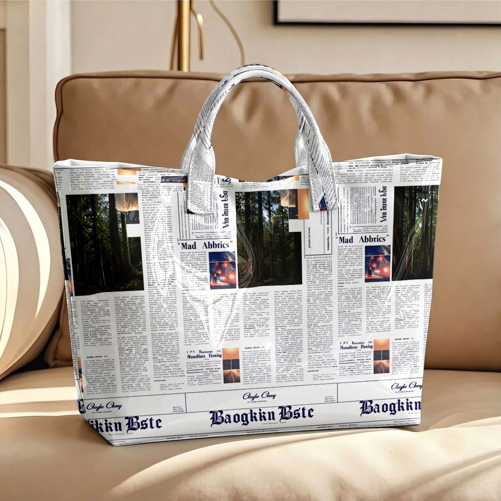 Women's Large Capacity Newspaper Print Tote Handbag - Durable Suitable for Commute, Travel & Shopping, Large Zipper Closure Shoulder Bag with Spacious Interior, for Daily Commute,,, Casual Use (No, Yiwu-Made)