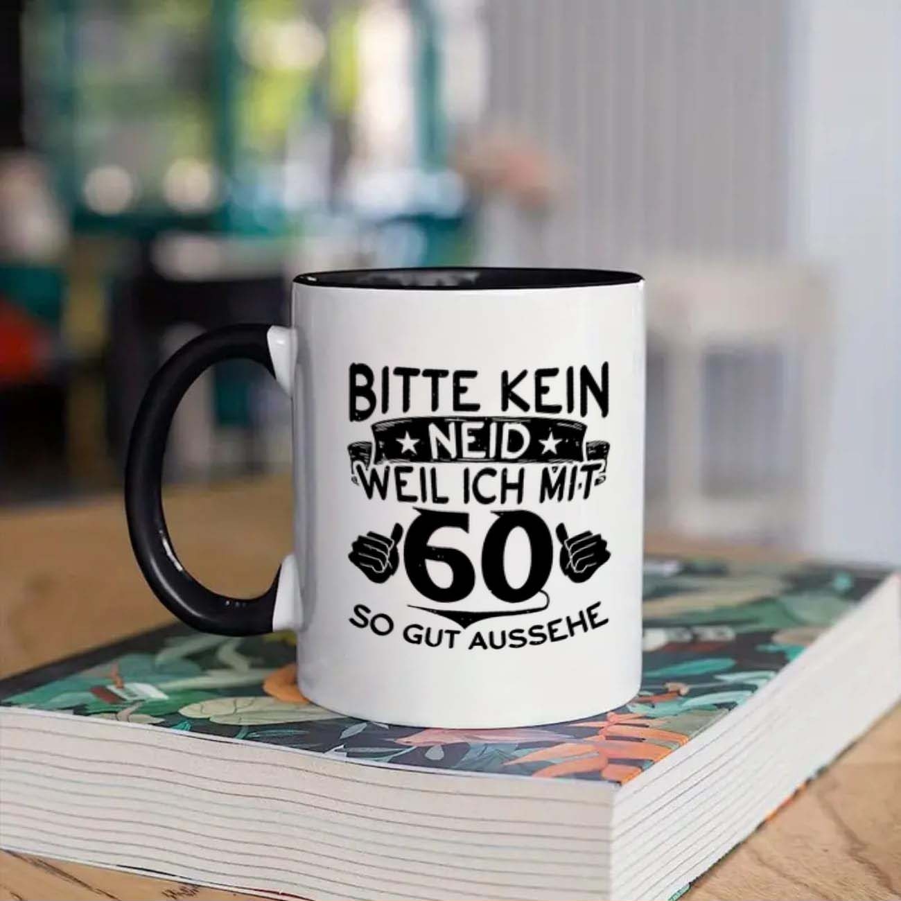 1pc German Text Funny 60th Birthday Coffee Mug - 11oz German "60 So " (60 Years) Ceramic Cup With Black Rim & , Dishwasher & Microwave Gift For Turning 60