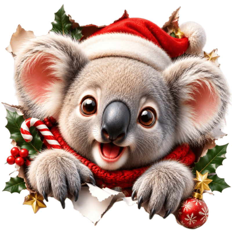 TEMU 2d Flat, 1pc 2d Flat Pattern, Christmas Window Cling Electrostatic Sticker, Window Decal, Glass Decal, Window Decoration, Koala Wearing A Santa