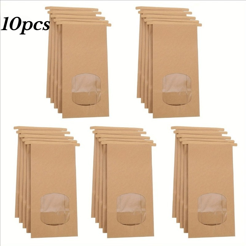 TEMU 10 pezzi Sacchetti di carta marrone con finestra - 6.69x3.54x2.36 pollici, Sacchetti di carta con chiusura a finestra in filo e carta stagnola,
