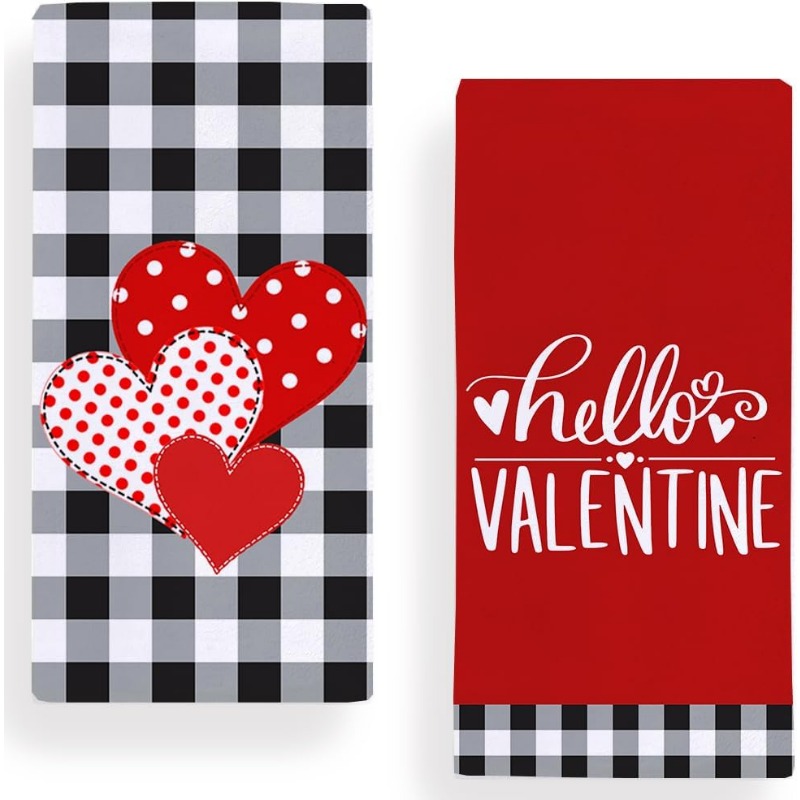 

2 Set 18 Inch *26 Inch Valentine's Day Gift Towel Love Hello Valentine's Day Kitchen Towel Dishwashing Towel, Valentine's Day Commemorative Decorative Hand Towel Bathroom Fingertip Towels