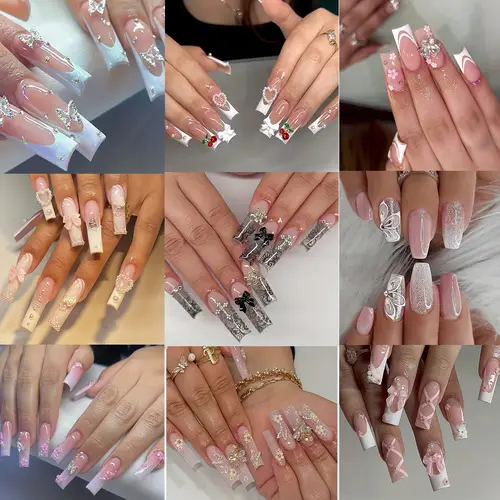432pcs of 18 different styles of wearable nail combinations with rectangular almond shaped short french style nail art black diamonds halloween hot selling nails press on nails holiday gifts