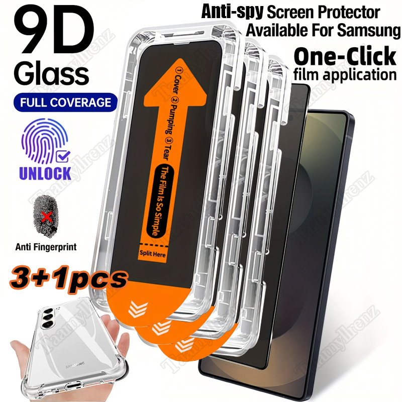 E-shop Für for Galaxy S21/S22+/S23+/S24+/S25 Ultra Privatsphäre Bildschirmschutz & Hüllen Bundle - 4-in-1 Kit mit -Fingerabdruck, Glas, Slim Cover,