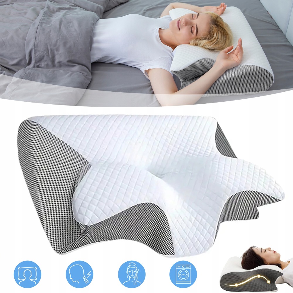 Image of Cervical Neck Pillow, Neck Support Pillow For Sleeping, Bed Pillow With Pillowcase, For Side And Back Sleepers