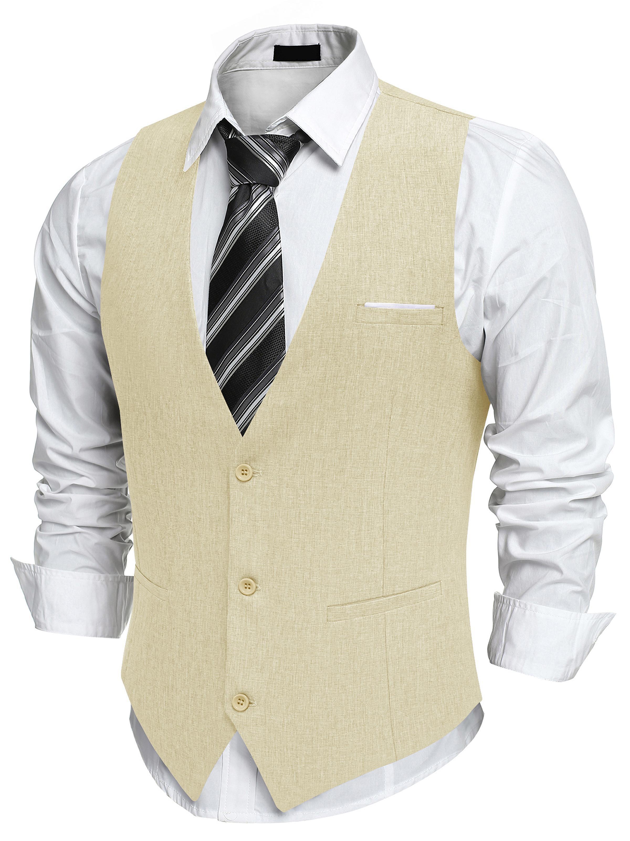 casual dress vests for men COOFANDY Men's Suit Vest Slim Fit Business Formal Waistcoat Vest 109cm/42.91 Armhole Mens Dress Vests | Sleeveless