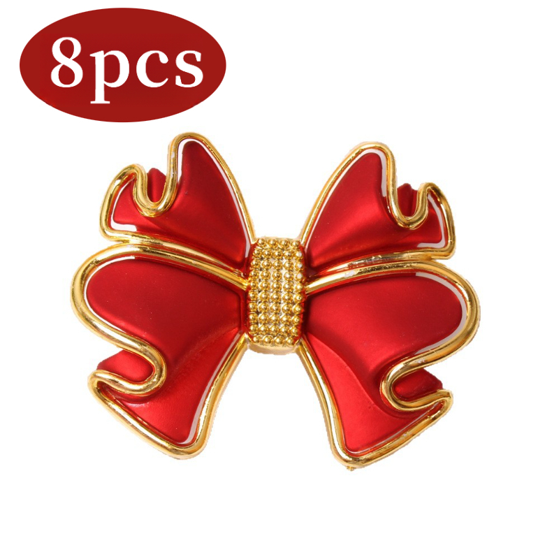 TEMU Red Bow Christmas Napkin Rings, Gold-tone Holiday Napkin Ring Holders For Christmas Dinner, Winter Weddings, Parties, And Festive Table