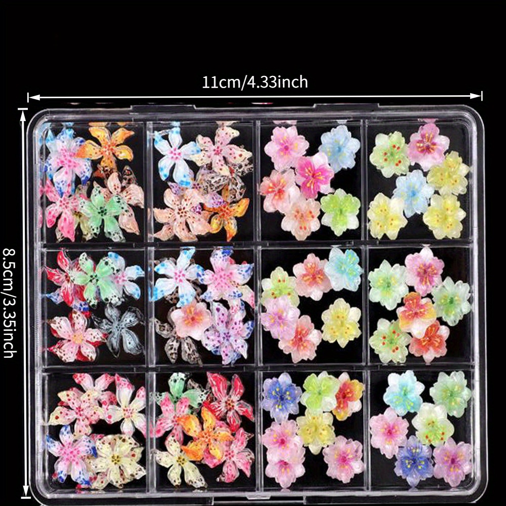 set mit 72 3d acryl blumen nagelverzierungen - sortierte bunte harz lilienblüten zusätze, süße handgefertigte kirschblüten dekorationen für maniküren,   geschenk für frauen