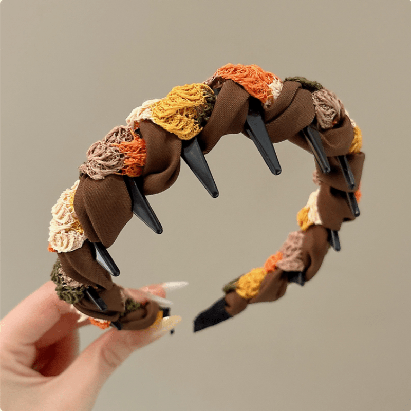 TEMU Women's Brown Wavy Hairband With Teeth Non-slip Top Hair Clip, Clip For Daily Wear, Washable Hair Accessory, Suitable For Braiding And Ponytail