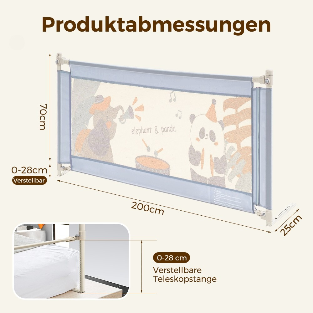 Image of Height Adjustable Bed Rail, Mesh Bed Guard, Toddler Anti-fall Bed Safety Barrier