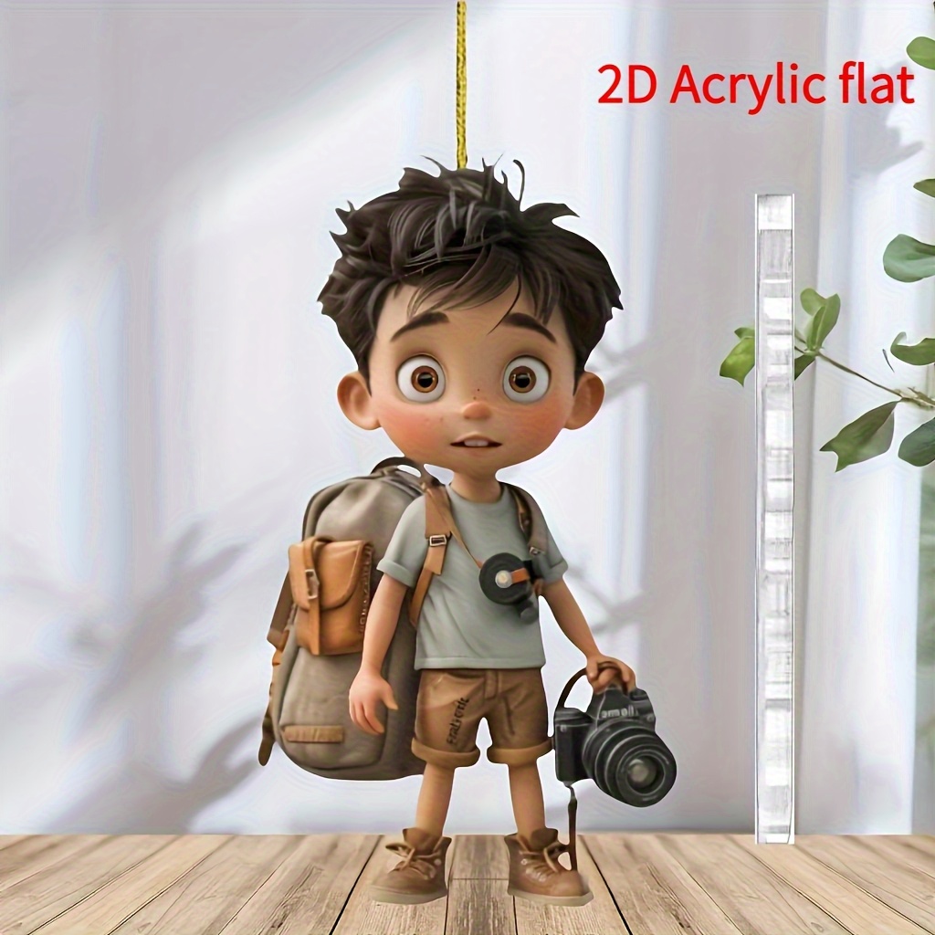TEMU 2D Flacher, hübscher Fotograf ~ 2D Flacher Acryl-Flachanhänger, kann für Auto-Innenraum-Rückspiegel-Dekoration zum Aufhängen verwendet werden