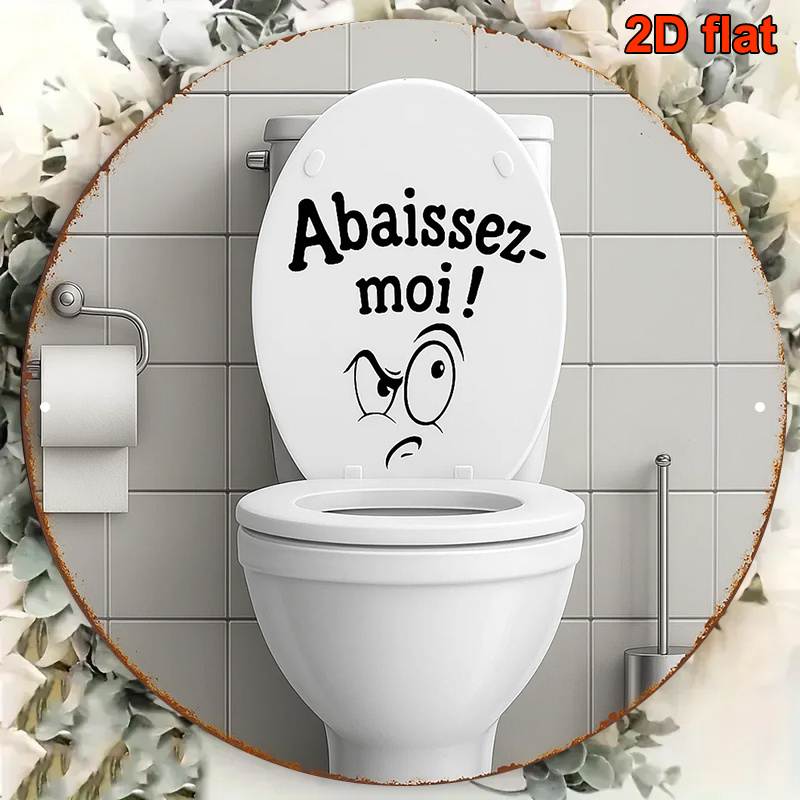 TEMU Plaque de salle de bain ronde rétro 2D plate de style français " remettre le couvercle de la toilette" - Convient aux de bains et toilettes,