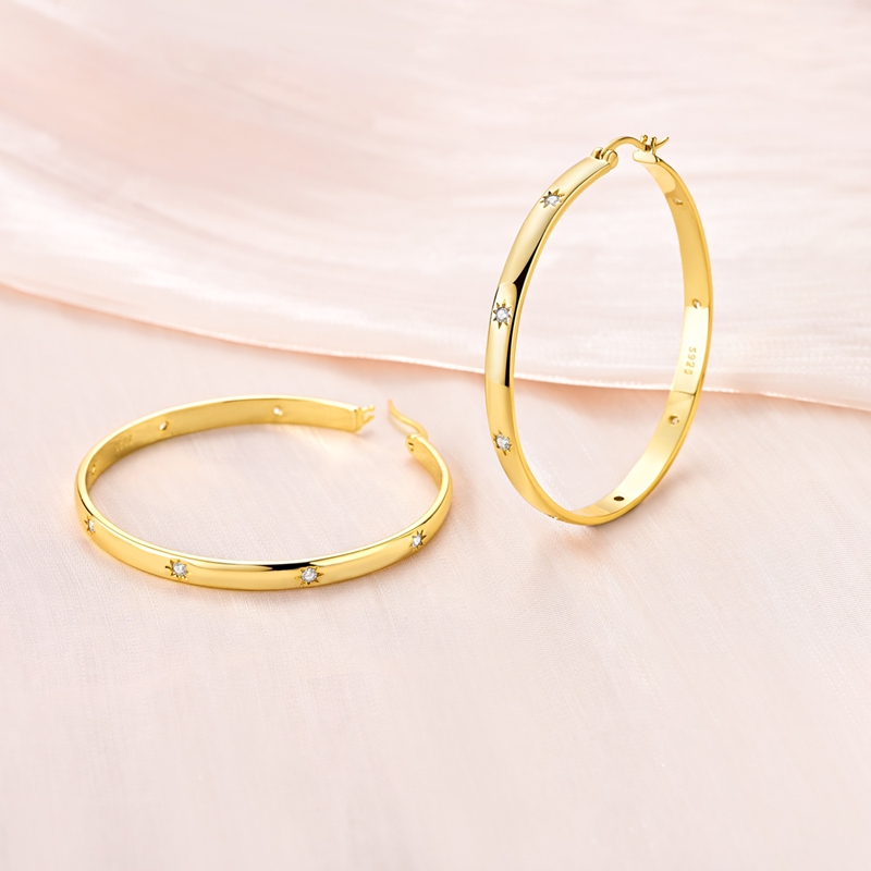 Women's 925 Silver Golden Starlight Big Hoop Earrings