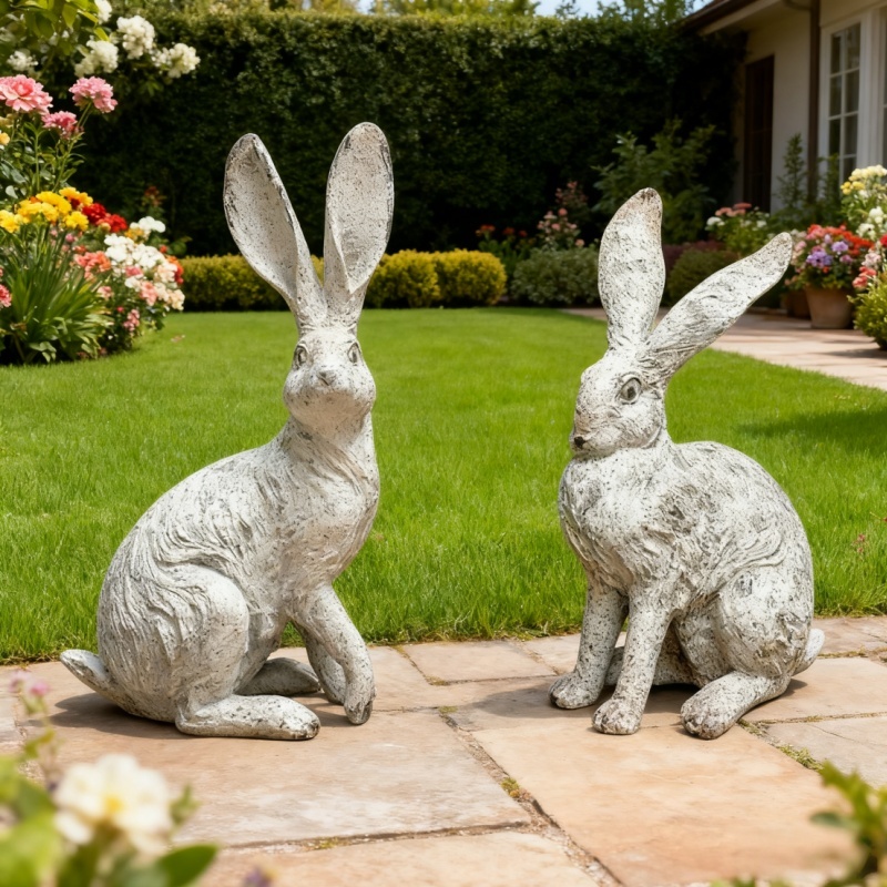 TEMU Set Of 2 Resin Rabbit Figurines, Perfect For Enhancing , Lawn, Or Balcony. Great For Easter, Christmas, And As Animal-themed Decorations For