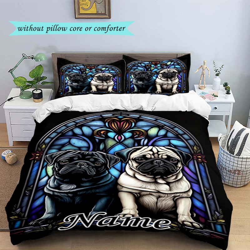 3pcs custom name cute pug bedding set cartoon pug duvet Temu