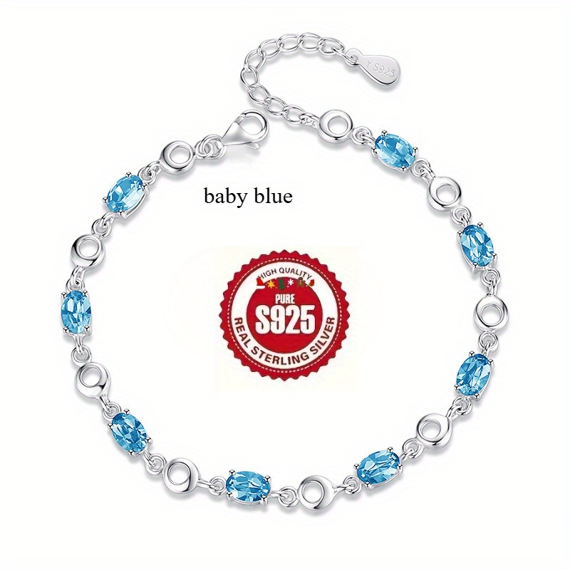 TEMU This Exquisite Bracelet Features 925 Sterling Silvery, Is Anti-allergic, And With Aquamarine. A Stunning, Sophisticated, And Piece, Ideal As A
