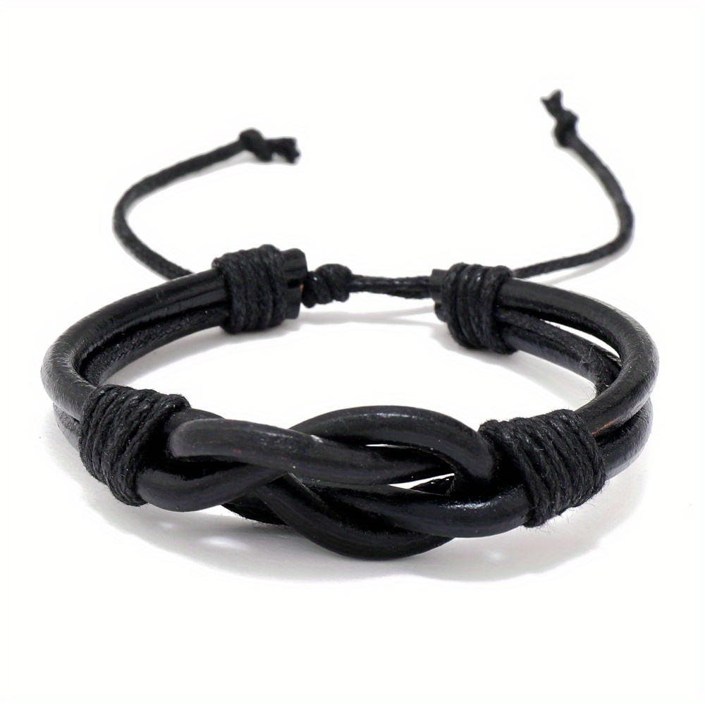 Unisex Faux Leather Braided Bracelet, Adjustable Accessory