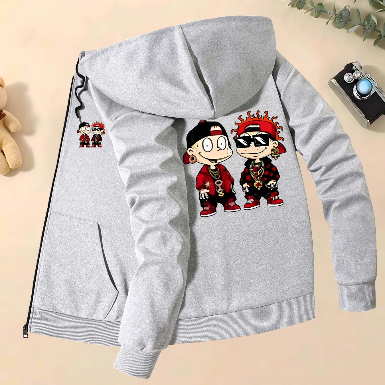 

Men's Trendy Cartoon Print Hooded Jacket - Casual & Stylish, Zip-up With Pockets For Fall/winter