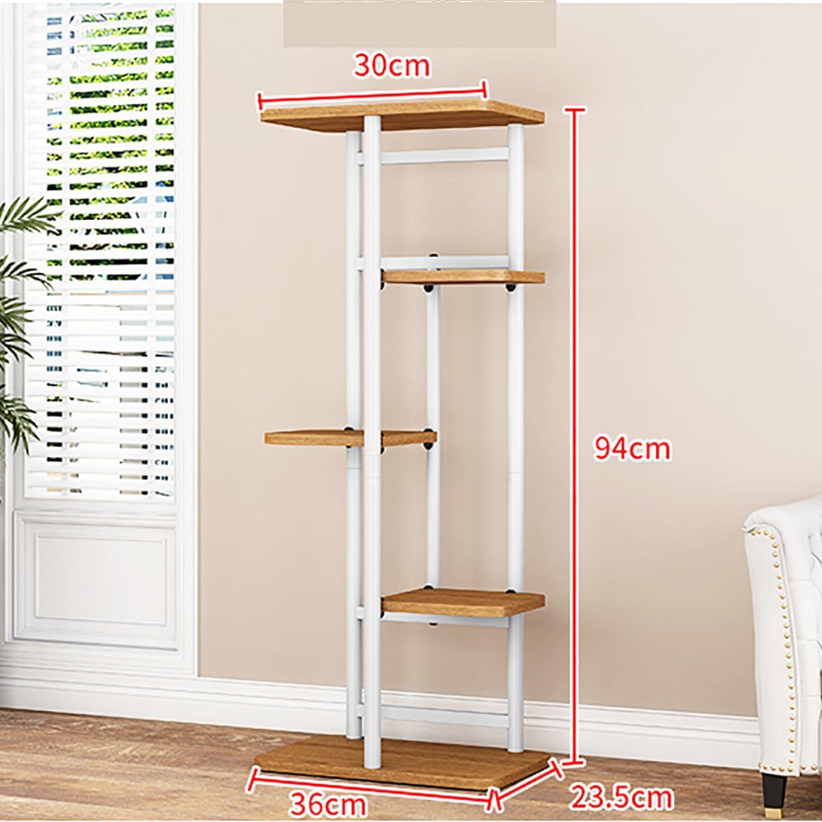 5-tier Metal Plant Stand Shelf With Wood Base | 6 Pot Holder For Indoor Outdoor Garden, Patio Room Corner Decor - Euker