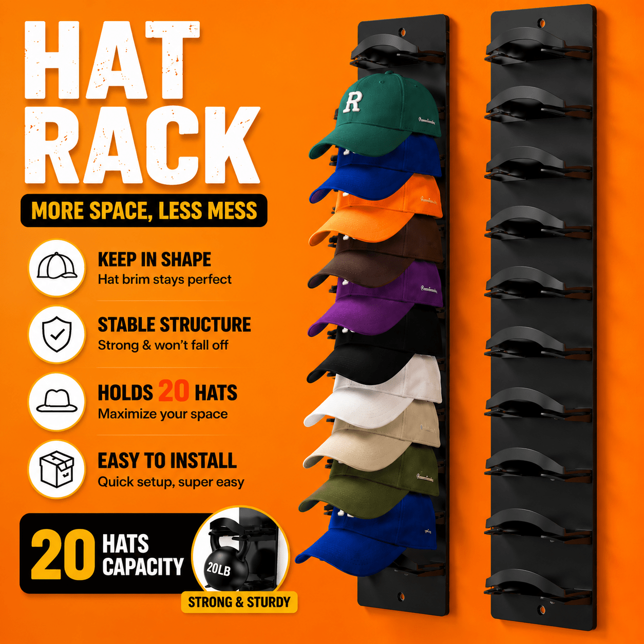 TEMU Baseball Rack, Wall-drilled Installation Or Multi-functional Adhesive Rack, Storage, Durable Plastic, Wall-mounted Hook That Can Hold Up To 20