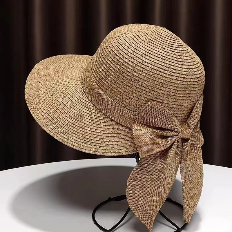 1pc Spring/summer Travel Straw Bucket Hat, Tie-strap Sun Hat, Adult Wide-brim Beach Straw Hat, Fisherman Hat, Suitable For Summer