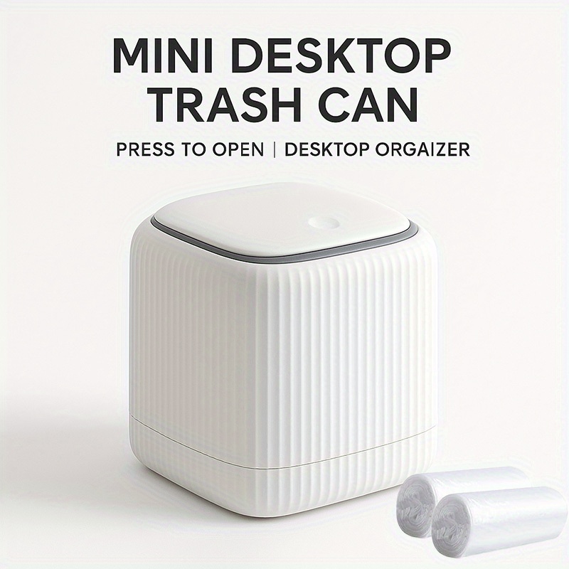 Lidded Press-type Mini Desktop Trash Can, Makeup Table Kitchen Office Small Tabletop Wastebasket, Free 30pcs Trash Bags Portable Desktop Trash Can