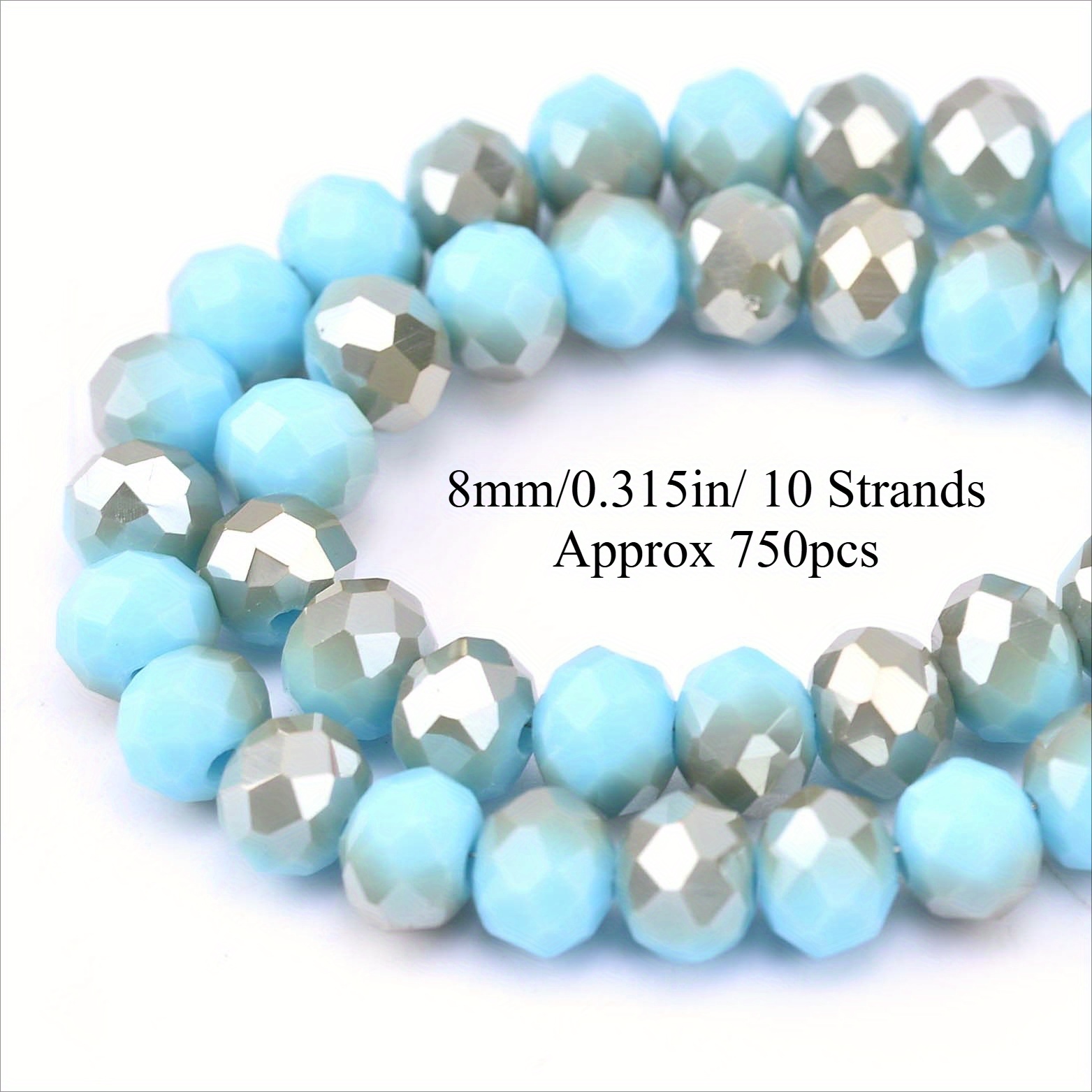 TEMU 10 Filamenti di Perle Blu con Cristalli Austriaci Incastonati e Spaziatura per Creazione Gioielli, Accessori DIY Bracciali 4/6/8mm