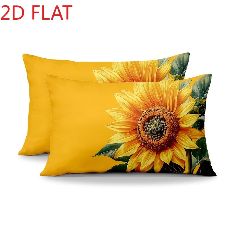 TEMU 2pcs Pillowcases, 2d Flat Polyester Single-sided Print, Realistic Sunflower Pattern Lumbar Pillow Cover, Soft, Skin-friendly, And Breathable