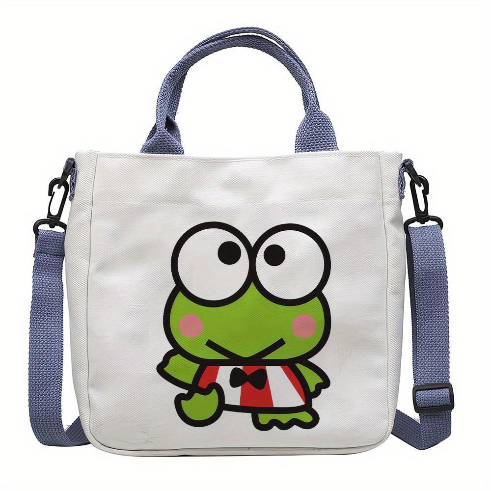 

Sanrio Keroppi Canvas Tote Bag - Cute Anime Crossbody & Shoulder Handbag With Detachable Strap, Magnetic Closure, Animal Print - School Or Valentine's Day Gift