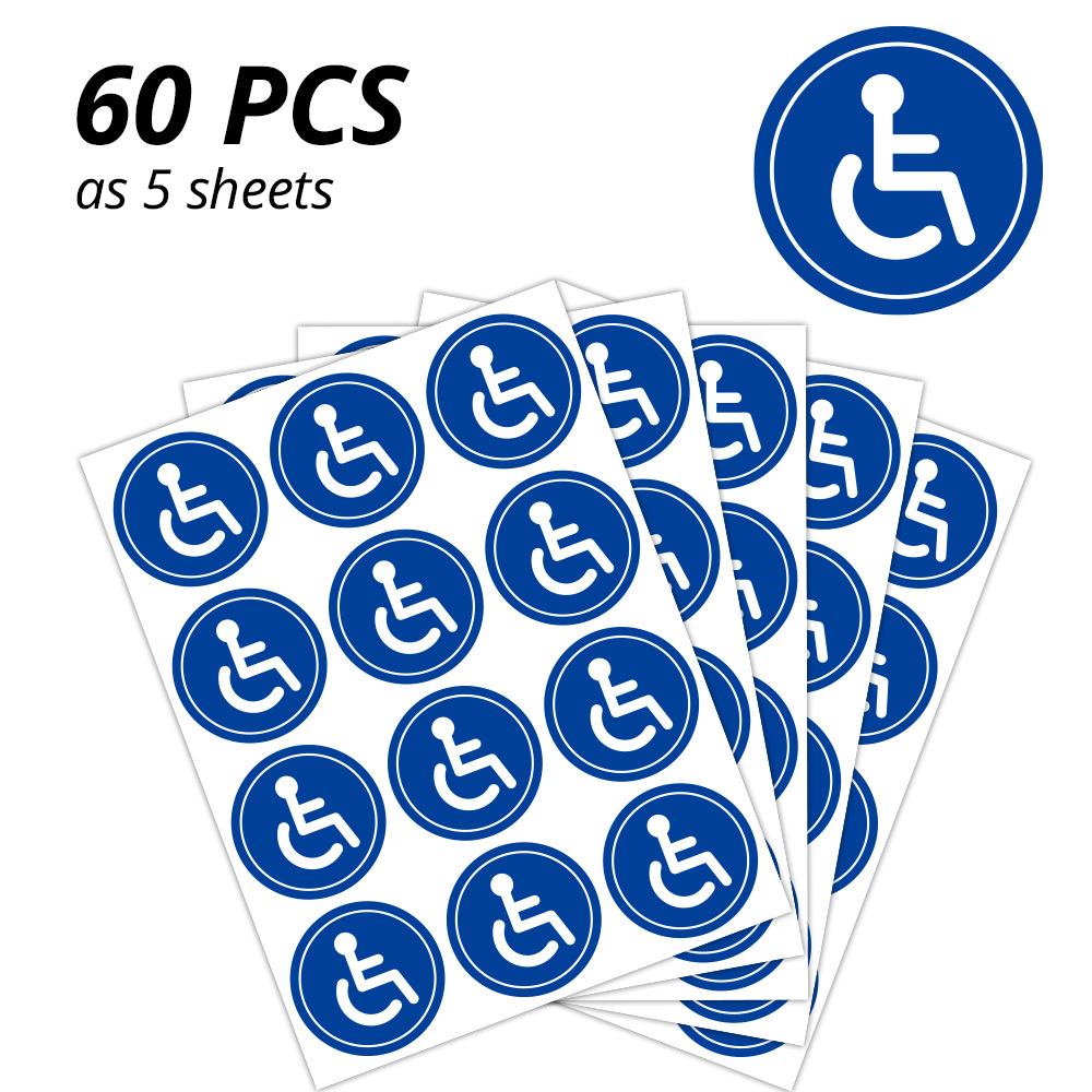 Image of 5/10 Sheets Disabled Wheelchair Sign Labels, Disabled Person Symbol Stickers, Round Decals, Suitable For Disabled Parking Spaces