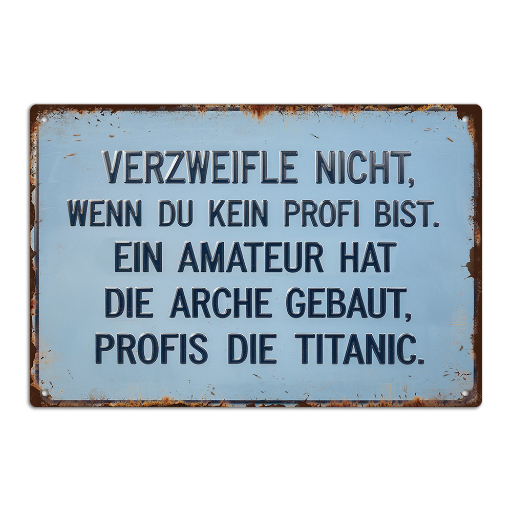 E-shop 1 Stück Vintage-Metallschild mit deutschen Motivationszitaten, NICHT VOLLSTÄNDIG, wenn du nicht professionell bist, Wanddekoration für Zuhause,