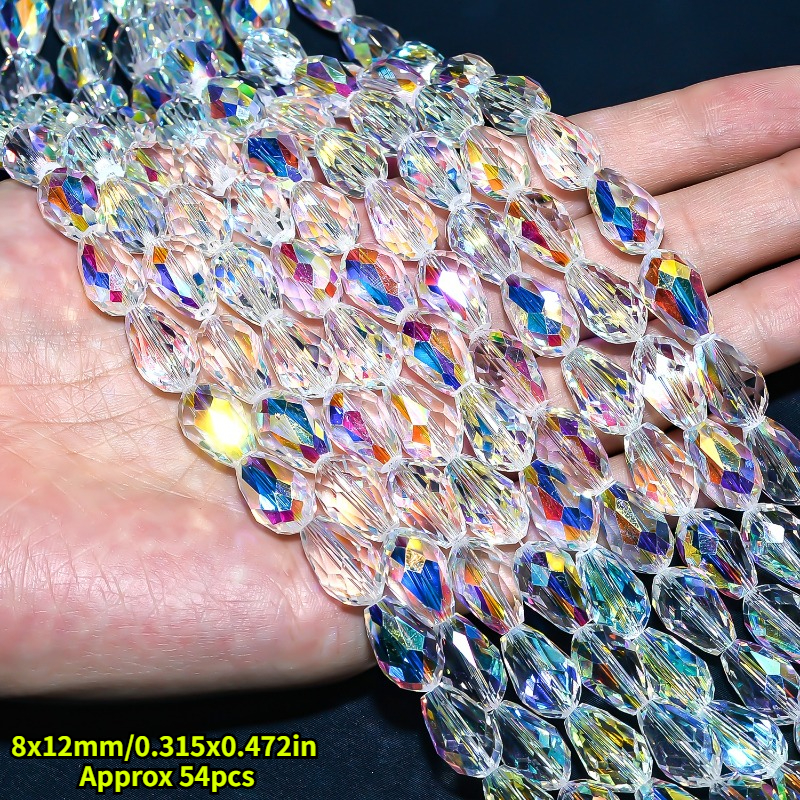 TEMU 54pcs Perles en verre facetées blanches 8X12Mm avec de et trou , idéales pour la création de bijoux