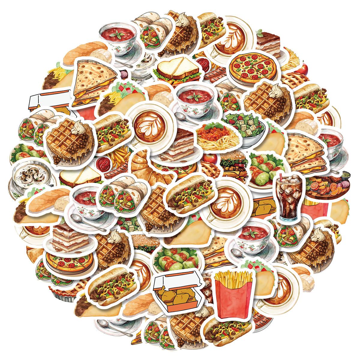 

46pcs Themed Stickers Set - Assorted Burger, Pizza, Hot Dog, Adhesive Labels For Scrapbooking, Journals, Diy Crafts, Paper Material