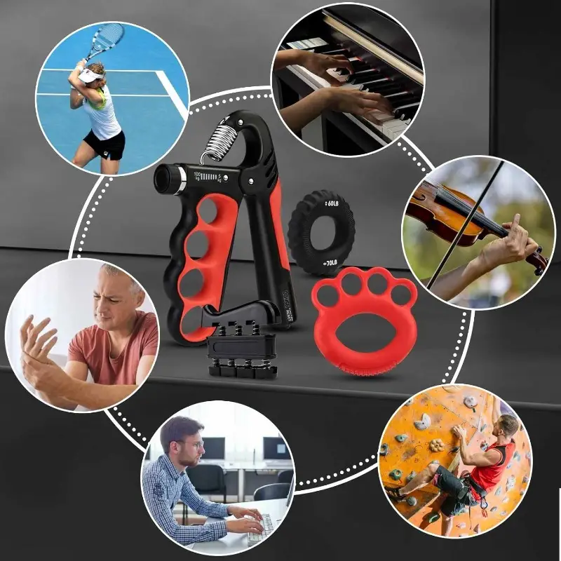 4pcs grip strength trainer kit - 11-220lbs adjustable forearm gripper, finger exerciser & wrist strengthener for men, with handles, durable non-woven material, ideal for hand & wrist , hand strength training|ergonomic grip trainer|durable grip trainer, grip strengthener Product details 6