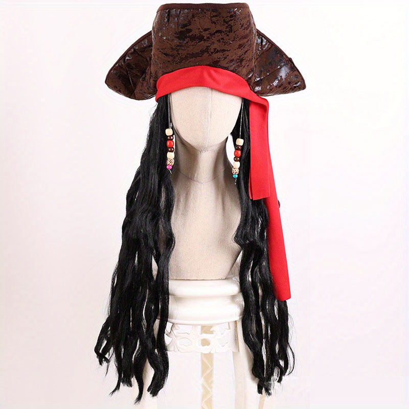 1pc Pirate Captain Costume Accessory - Cool Polyester Woven Wig, Curly Hair, Role-playing Performance Hat Curly Hair