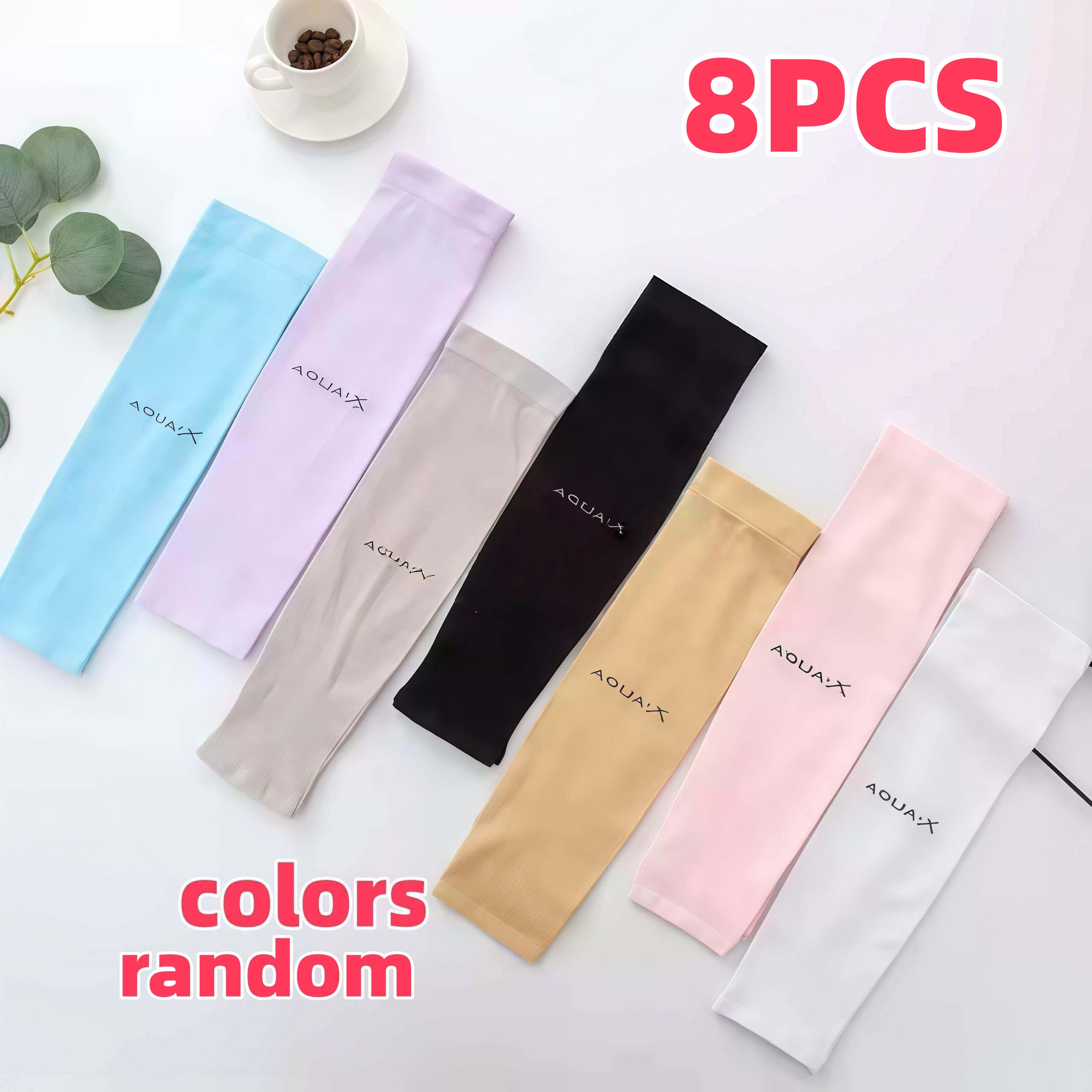 TEMU 8pcs Colored Cooling Arm Sleeves, Random Colors Elastic And Breathable, Suitable For Yoga, Driving, Golf, Fishing, Cycling, Hiking, And Outdoor