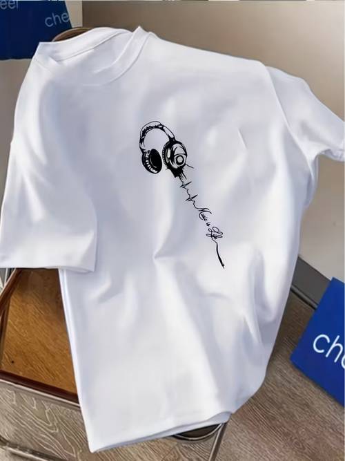 wireless bluetooth headphones with active noise cancellation high sport running ear hook style fashionable printed short sleeve t shirt