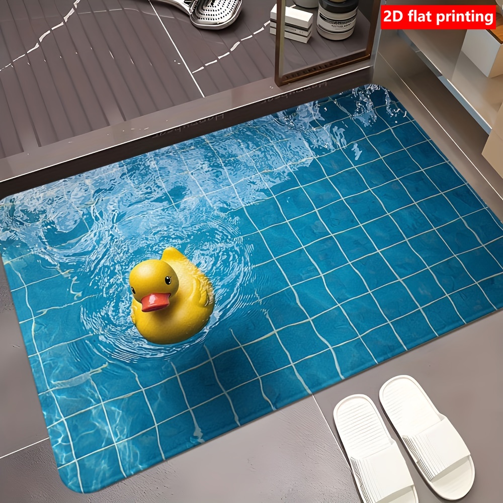 TEMU 2d Flat Printing, 1 Cute Rubber Duck Printed Doormat - /summer Decorative Mat, Non-slip Soft Duck Swimming . Suitable For Indoor/outdoor Use,